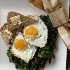 Garlic Olive Oil Egg over Sauteed Kale